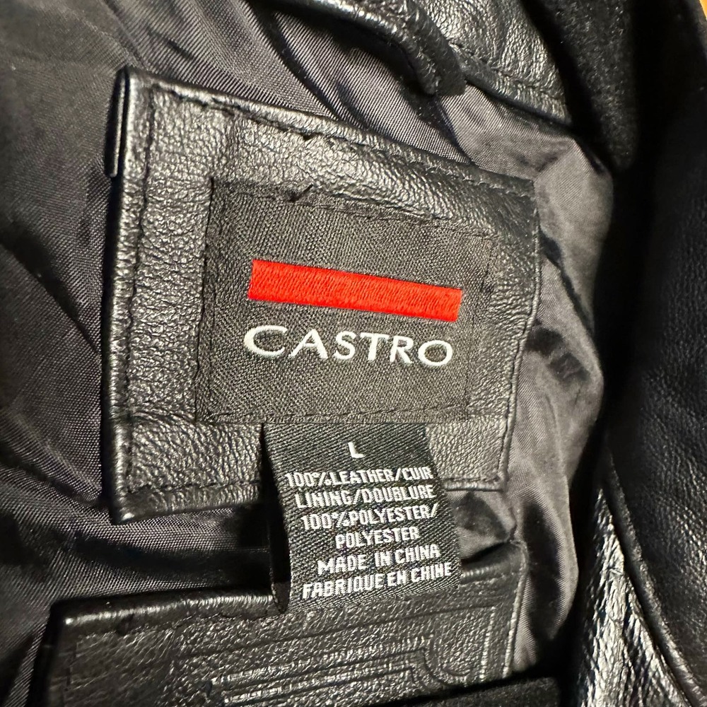 Castro Genuine Leather Jacket Moto Leather Jacket Zip Banded Collar - Picture 7 of 10